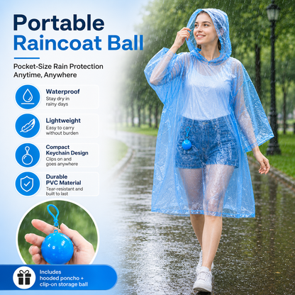 Portable Rain Poncho Ball – Waterproof Hooded Raincoat with Clip-On Case | 3PCS