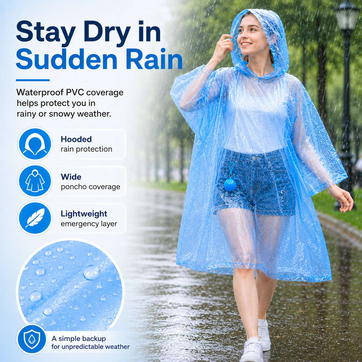 Portable Rain Poncho Ball – Waterproof Hooded Raincoat with Clip-On Case | 3PCS