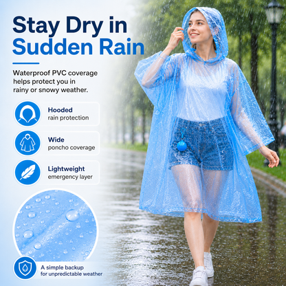 Portable Rain Poncho Ball – Waterproof Hooded Raincoat with Clip-On Case | 3PCS