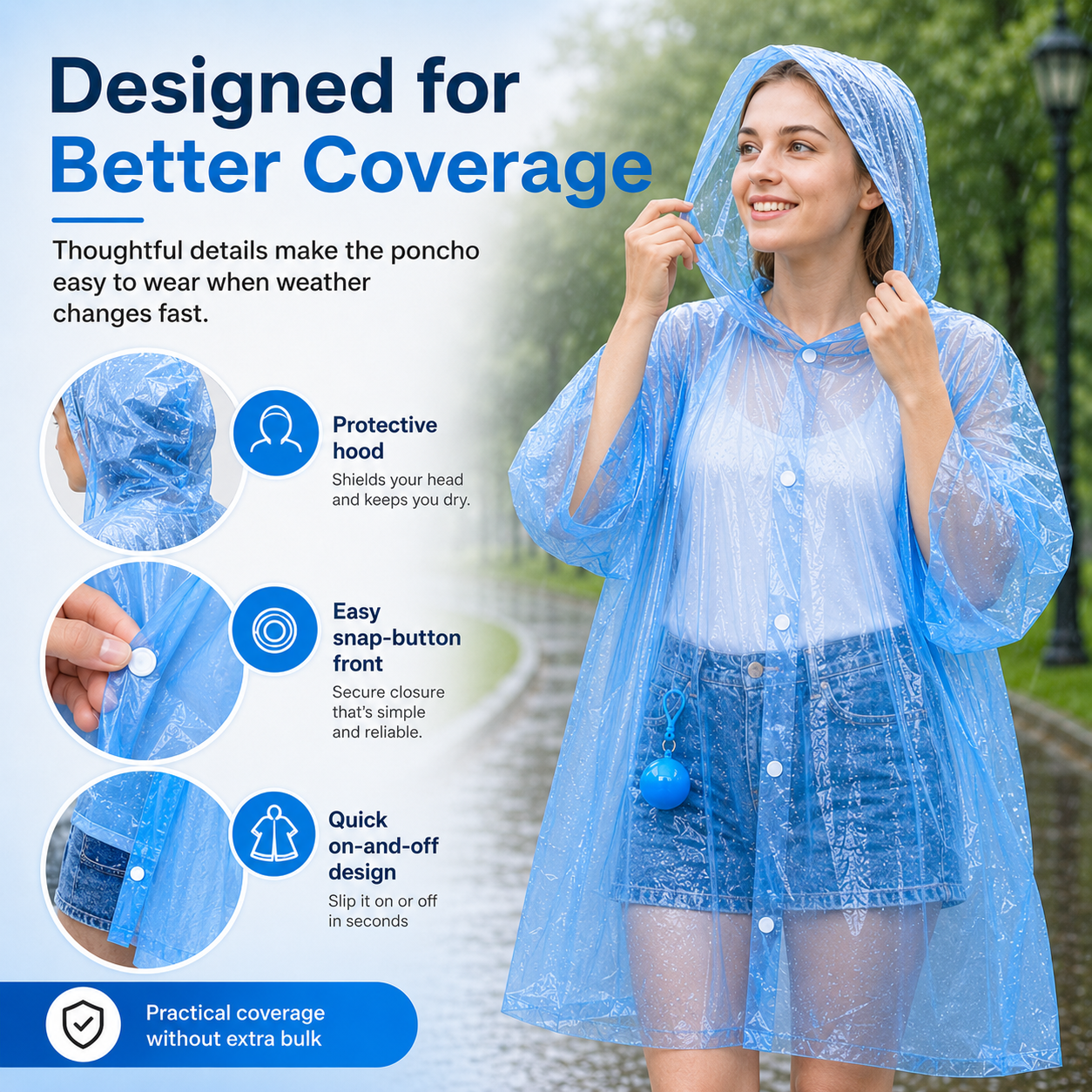 Portable Rain Poncho Ball – Waterproof Hooded Raincoat with Clip-On Case | 3PCS