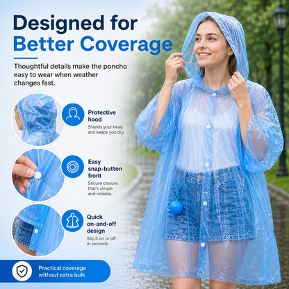 Portable Rain Poncho Ball – Waterproof Hooded Raincoat with Clip-On Case | 3PCS