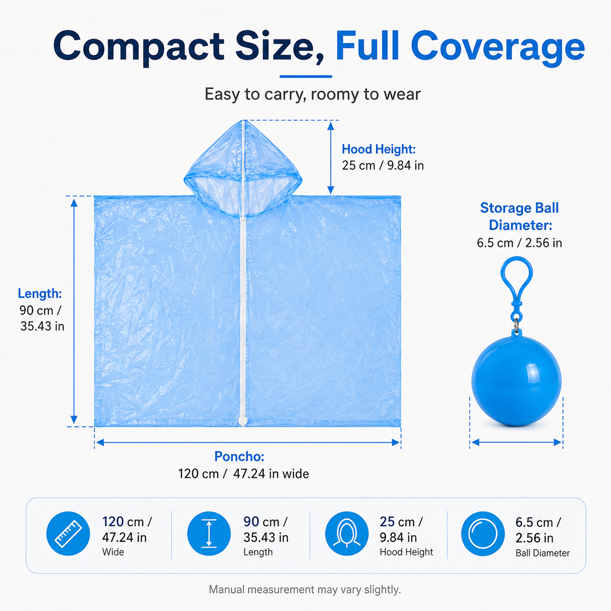 Portable Rain Poncho Ball – Waterproof Hooded Raincoat with Clip-On Case | 3PCS