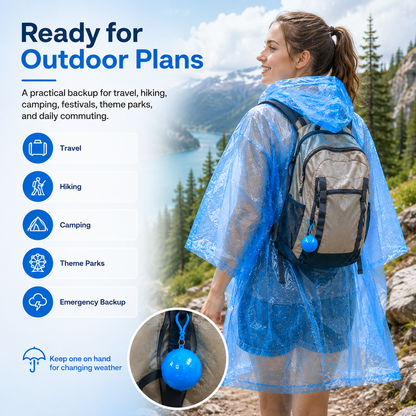 Portable Rain Poncho Ball – Waterproof Hooded Raincoat with Clip-On Case | 3PCS