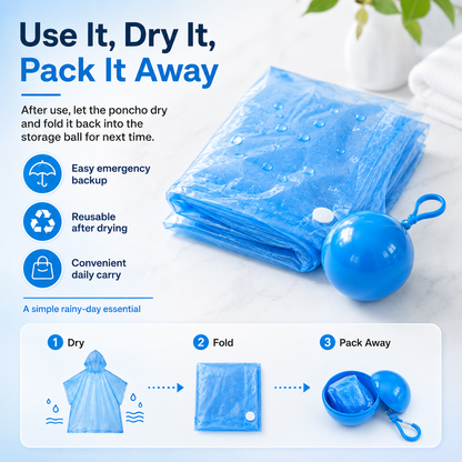 Portable Rain Poncho Ball – Waterproof Hooded Raincoat with Clip-On Case | 3PCS
