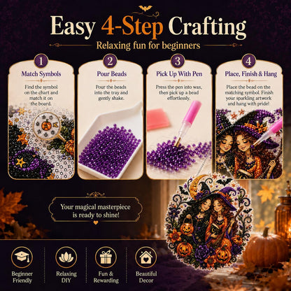 Halloween Witch DIY Diamond Art Window Suncatcher - Halloween Pearl Art Kit
