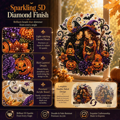 Halloween Witch DIY Diamond Art Window Suncatcher - Halloween Pearl Art Kit