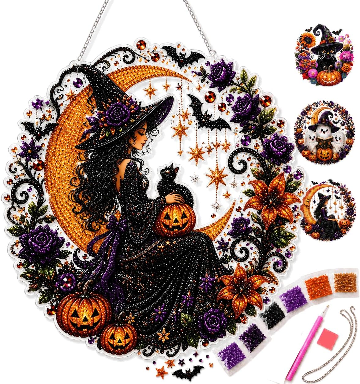Halloween Witch DIY Diamond Art Window Suncatcher - Halloween Pearl Art Kit