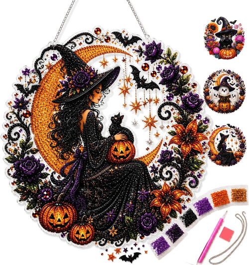Halloween Witch DIY Diamond Art Window Suncatcher - Halloween Pearl Art Kit
