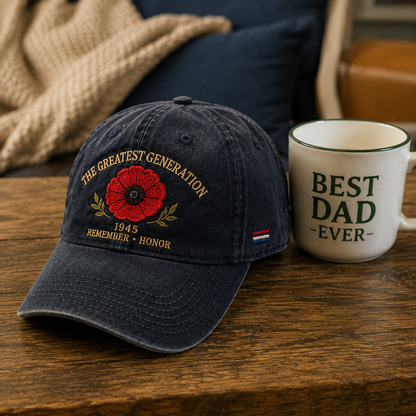 🎁 The Greatest Generation 1945 Memorial Poppy Cap – Remember & Honor