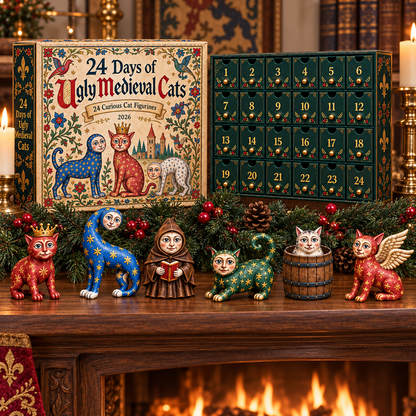 2026 Ugly Medieval Cats Advent Calendar – 24 Unique Collectible Cat Figurines for a Quirky Christmas Countdown