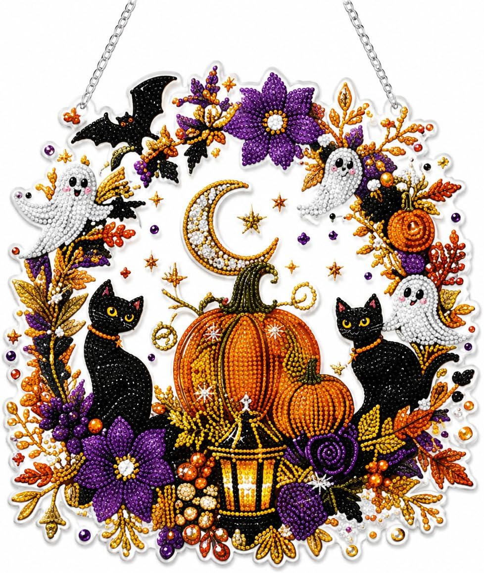 Halloween Witch DIY Diamond Art Window Suncatcher - Halloween Pearl Art Kit