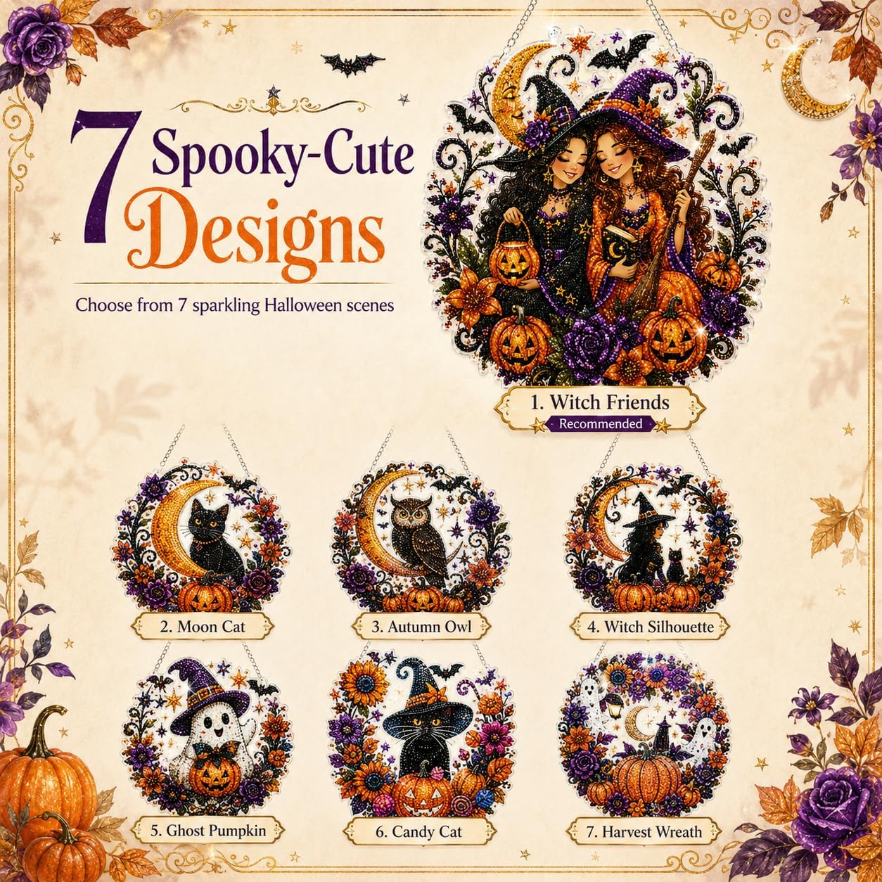 Halloween Witch DIY Diamond Art Window Suncatcher - Halloween Pearl Art Kit