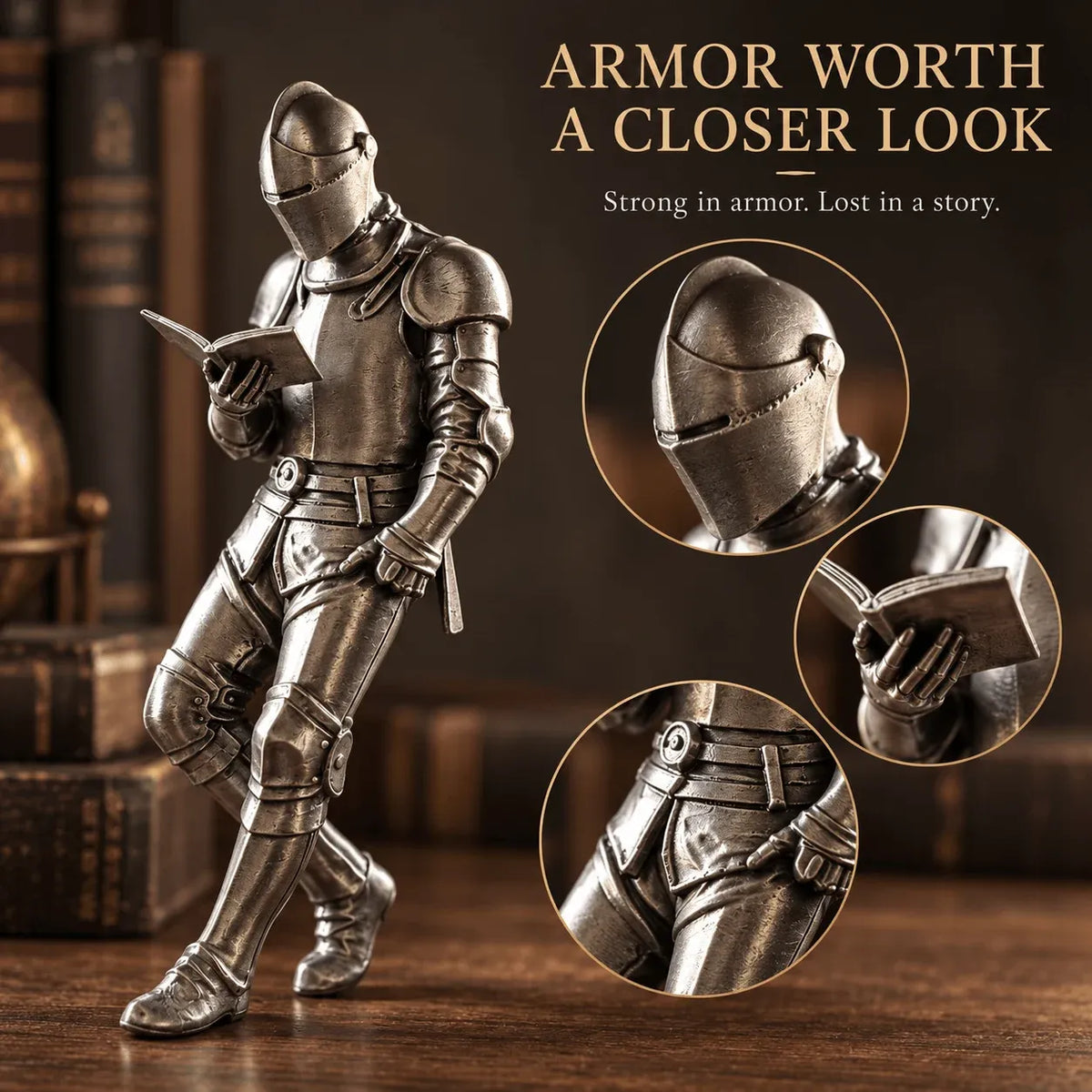 ⚔️📖 Reading Knight Bookshelf Statue | Medieval Fantasy Bookend Décor