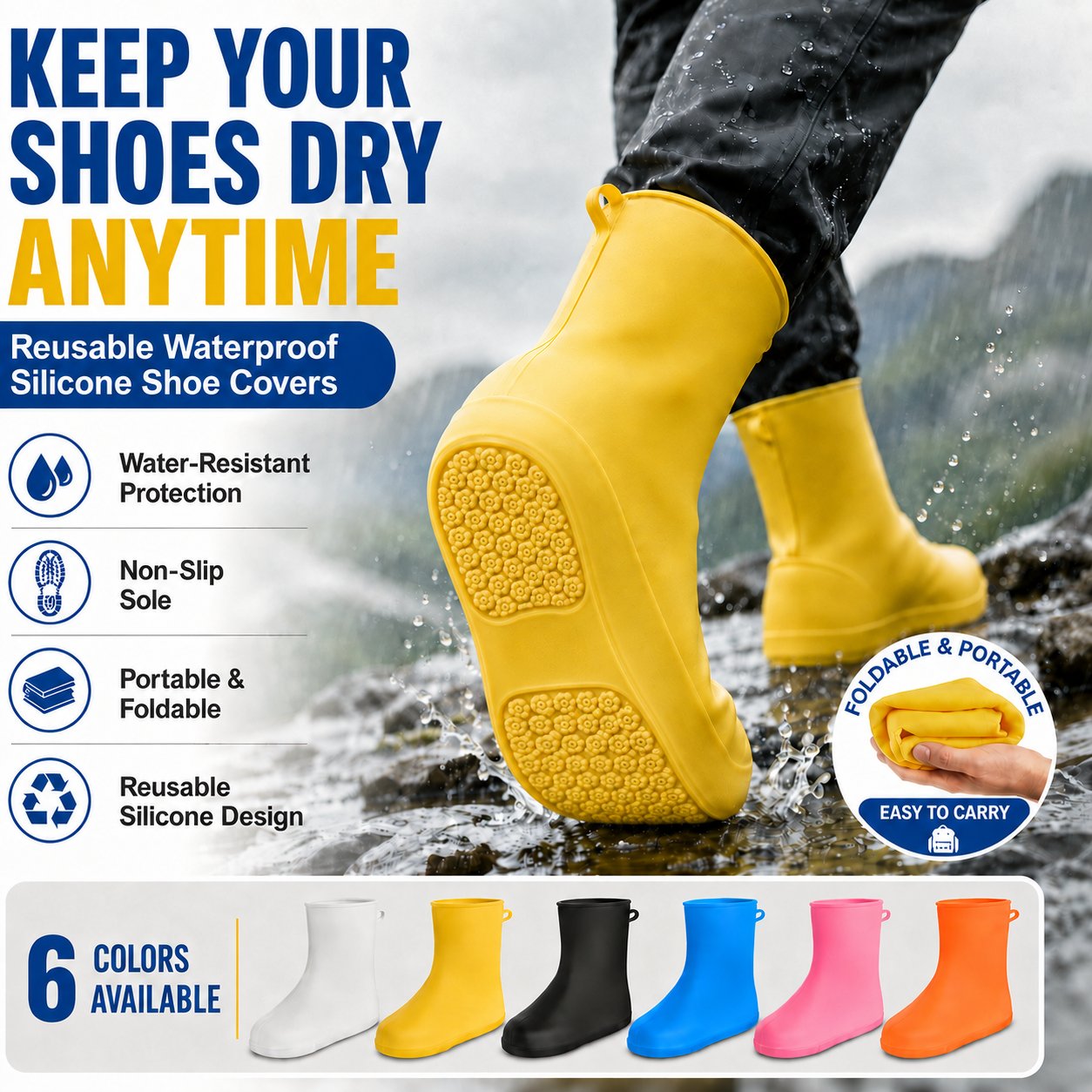 Stop Soaked Sneakers! Heavy-Duty Rain Shoe Covers – Anti-Slip & Fold Into Your Bag 🌧️