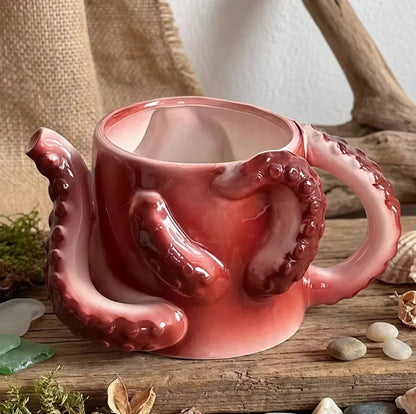 🐙 Pink Octopus Ceramic Mug – 3D Tentacle Design