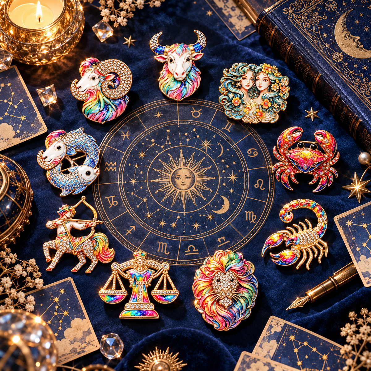 Luxury Zodiac Enamel Brooch – Choose Your Sign