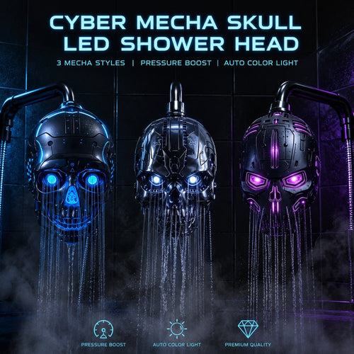 💀Cyber Mecha Skull Color Changing LED Pressure Boost Shower Head