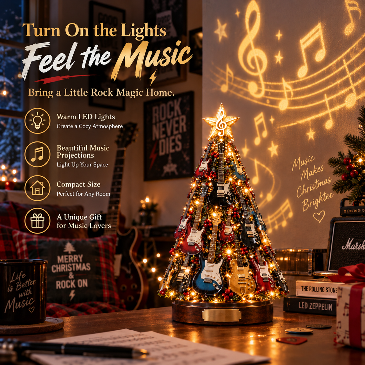 🔥 Last Day 50% OFF 🎸 Musical Guitar Christmas Tree Light