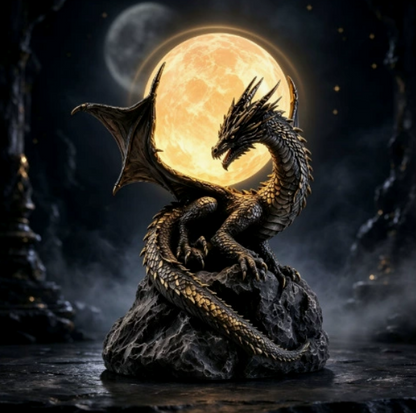 🐉 Gothic Dragon Moon Globe Statue Lamp