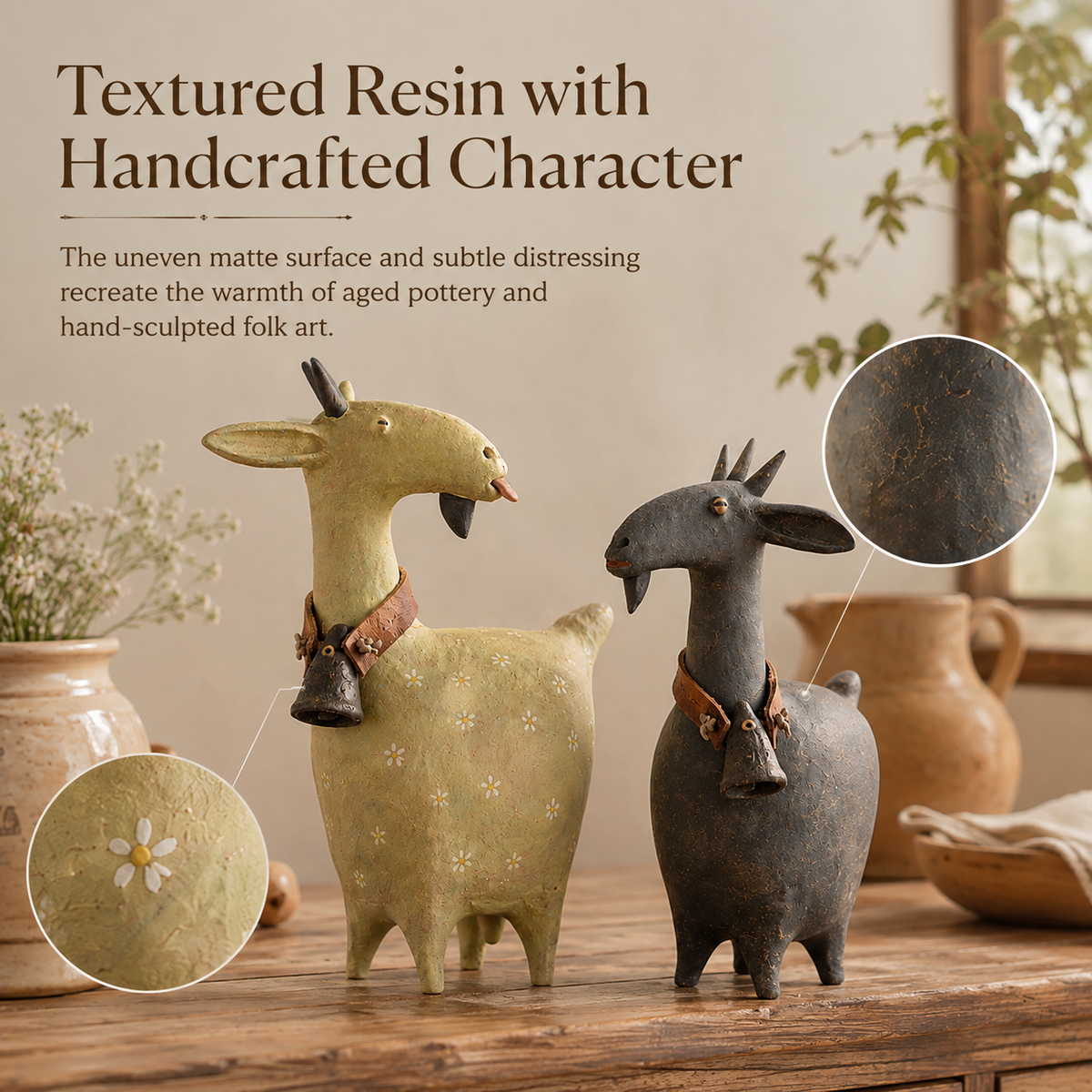 Whimsical farmhouse goat figurines product details