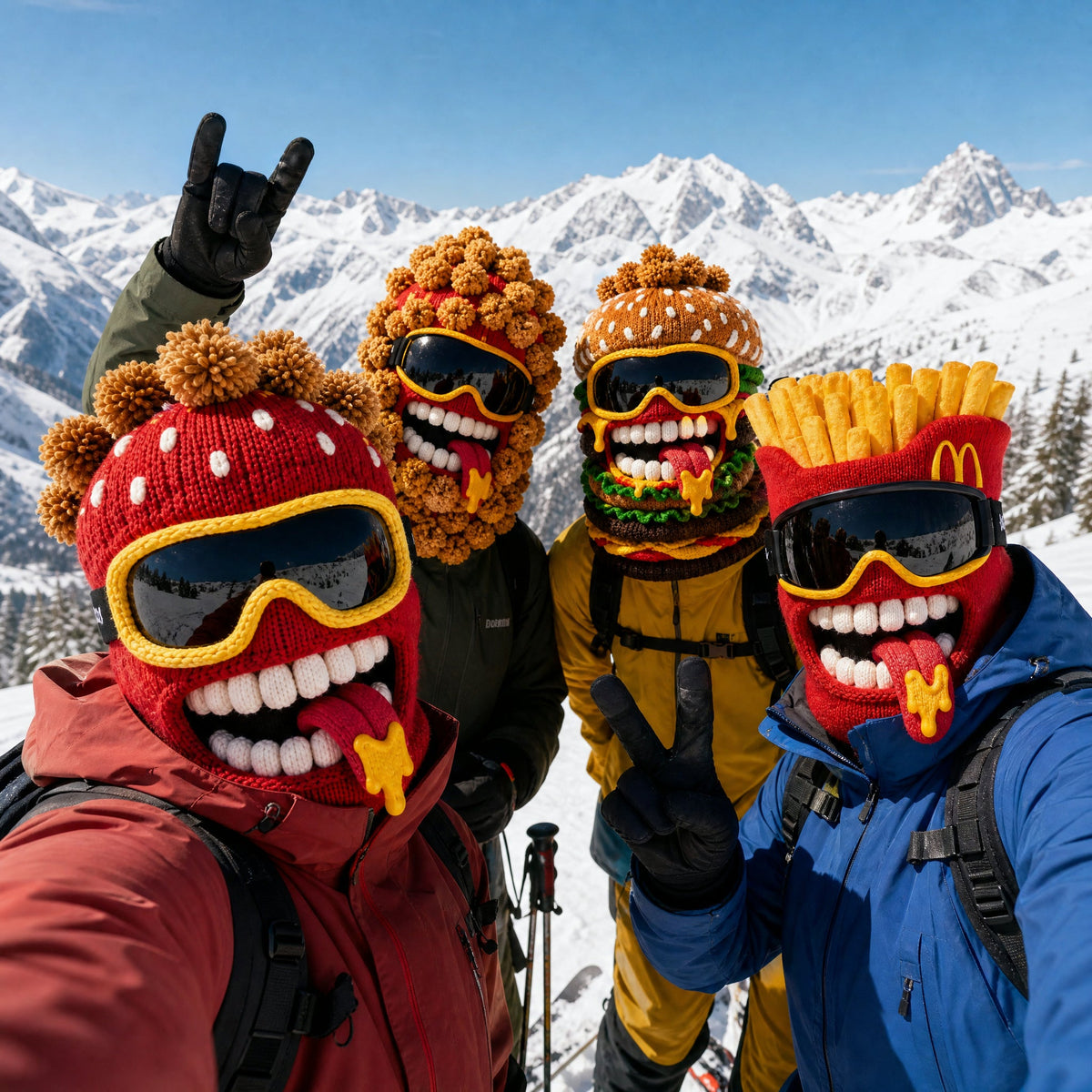 🍔 Knitted Burger Ski Hat | Funny Hamburger Beanie for Snowboarding Winter Slopes
