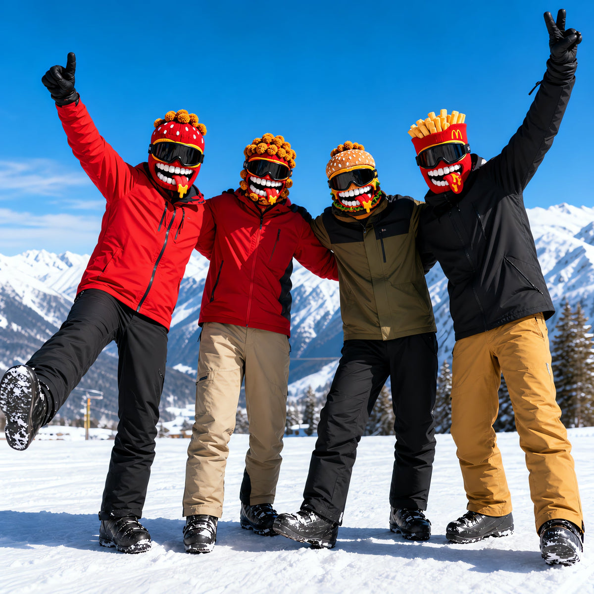 🍔 Knitted Burger Ski Hat | Funny Hamburger Beanie for Snowboarding Winter Slopes