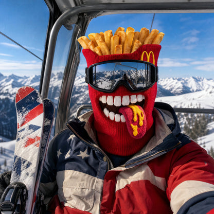 🍔 Knitted Burger Ski Hat | Funny Hamburger Beanie for Snowboarding Winter Slopes