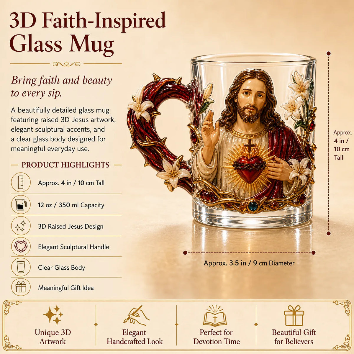 Christian devotional glass mug styled as a meaningful gift