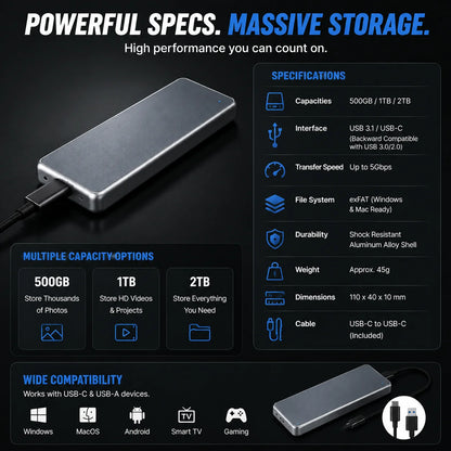🔥 LAST DAY 50% OFF | Portable External SSD – High-Speed Storage for PC, Mac, iPhone & Android
