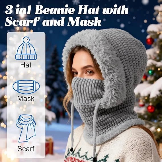 Stay Cozy and Stylish This Winter ❄️✨3 in 1 Beanie Hat For Women