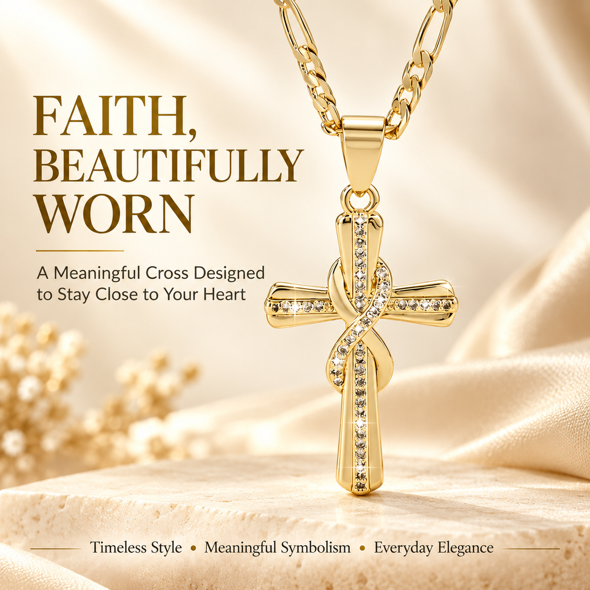 14K Gold-Plated Cross Pendant Necklace – Faith-Inspired Jewelry