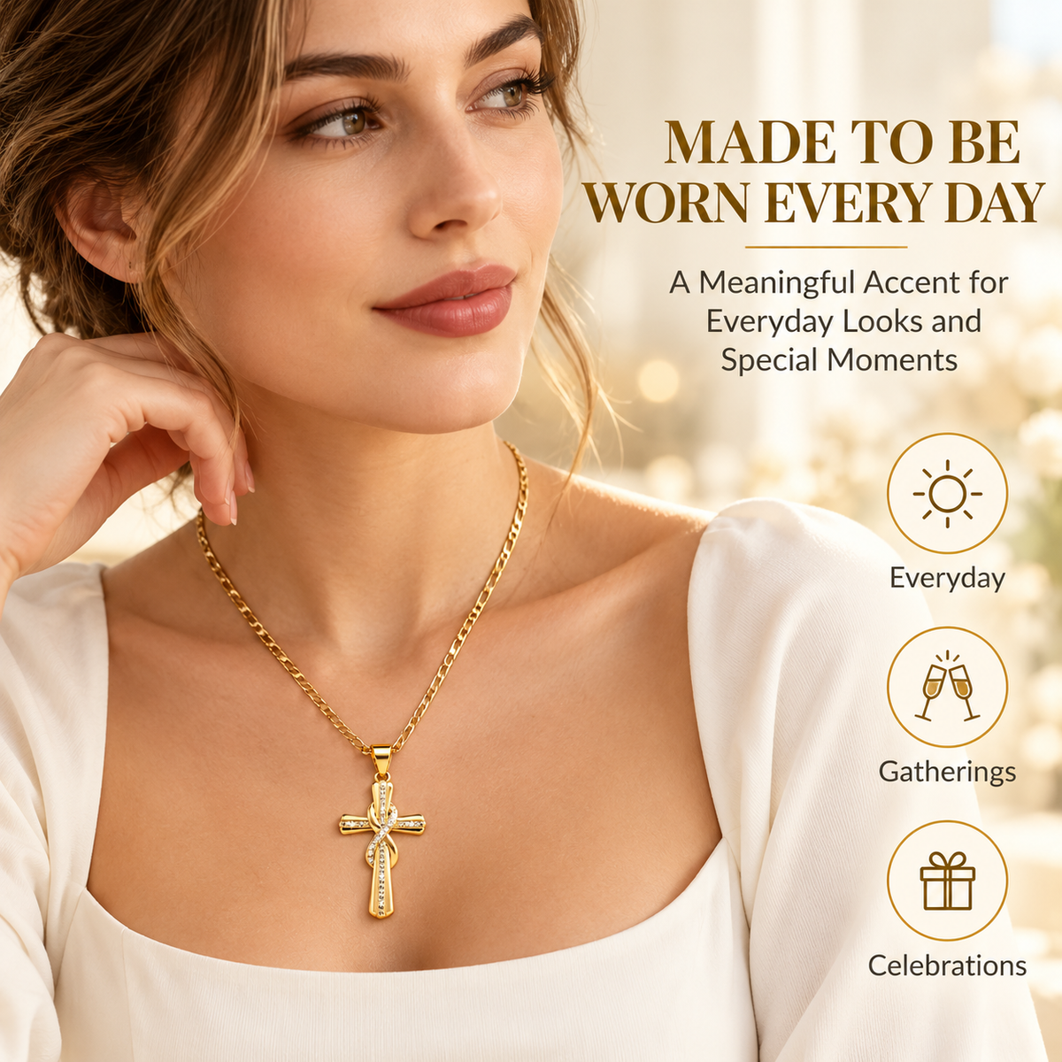 14K Gold-Plated Cross Pendant Necklace – Faith-Inspired Jewelry