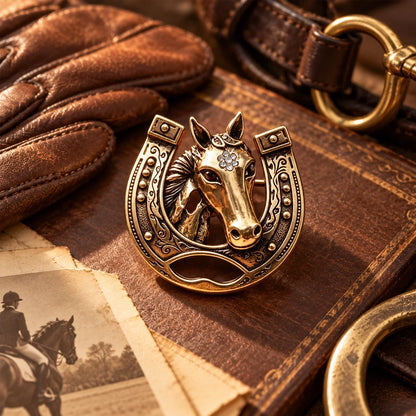 🐎vintage Horseshoe Horse Head Brooch, Equestrian Lapel Pin, Symbol Of Luck, Strength & Freedom, Countryside Jewelry