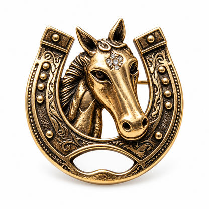 🐎vintage Horseshoe Horse Head Brooch, Equestrian Lapel Pin, Symbol Of Luck, Strength & Freedom, Countryside Jewelry