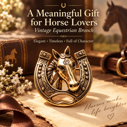 🐎vintage Horseshoe Horse Head Brooch, Equestrian Lapel Pin, Symbol Of Luck, Strength & Freedom, Countryside Jewelry