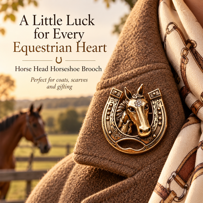🐎vintage Horseshoe Horse Head Brooch, Equestrian Lapel Pin, Symbol Of Luck, Strength & Freedom, Countryside Jewelry