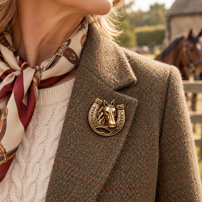 🐎vintage Horseshoe Horse Head Brooch, Equestrian Lapel Pin, Symbol Of Luck, Strength & Freedom, Countryside Jewelry