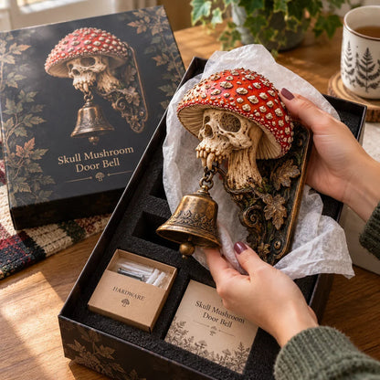 💀🍄 Skullcap Guardian™ – Gothic Mushroom Skull Door Bell With Vintage Bronze Chime