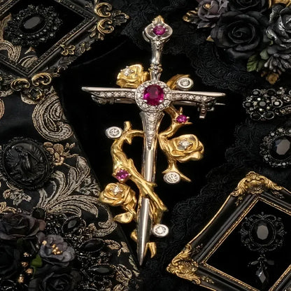 🥀 Gothic Rose & Dagger Brooch