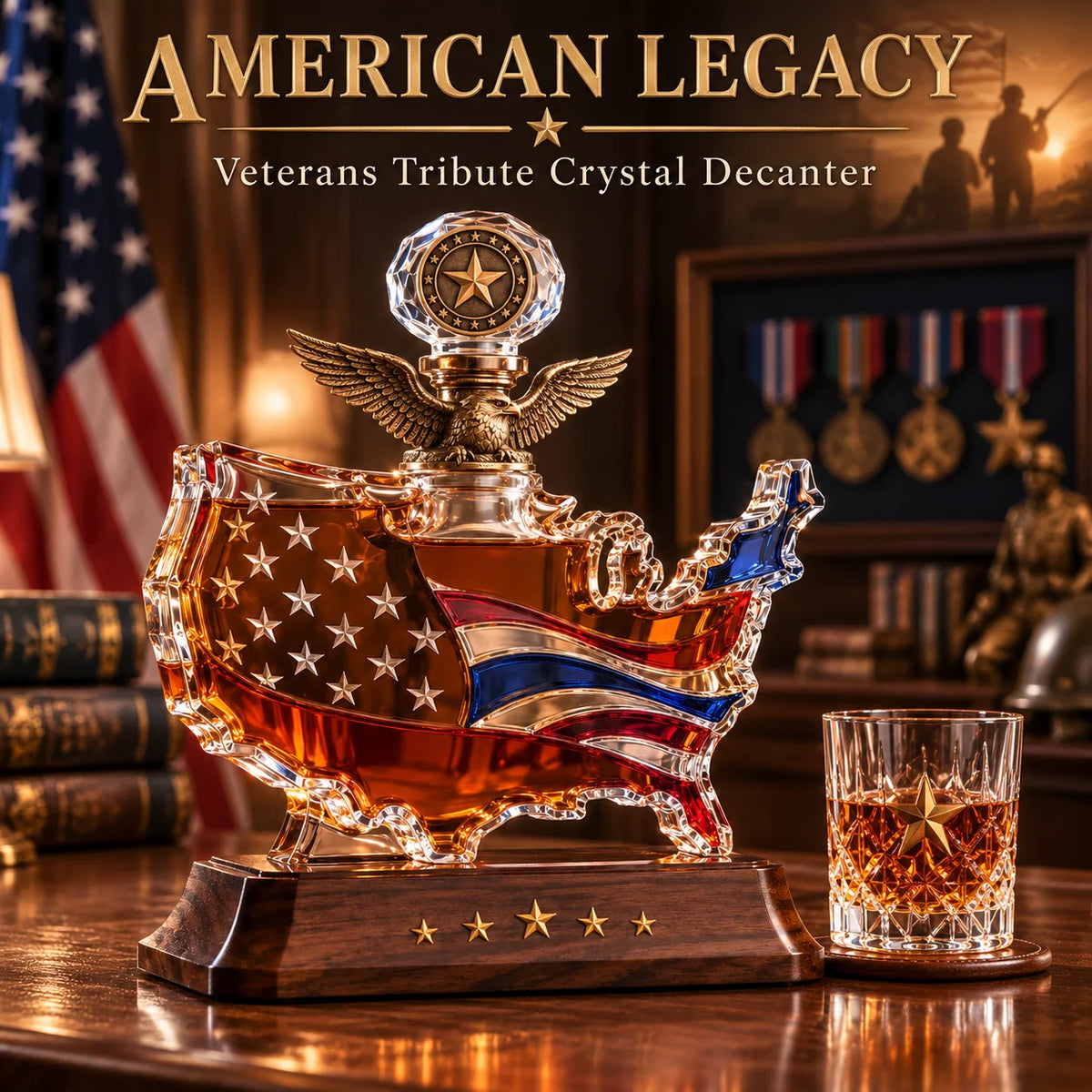 A TRIBUTE THAT LASTS-Veterans Tribute Crystal Decanter