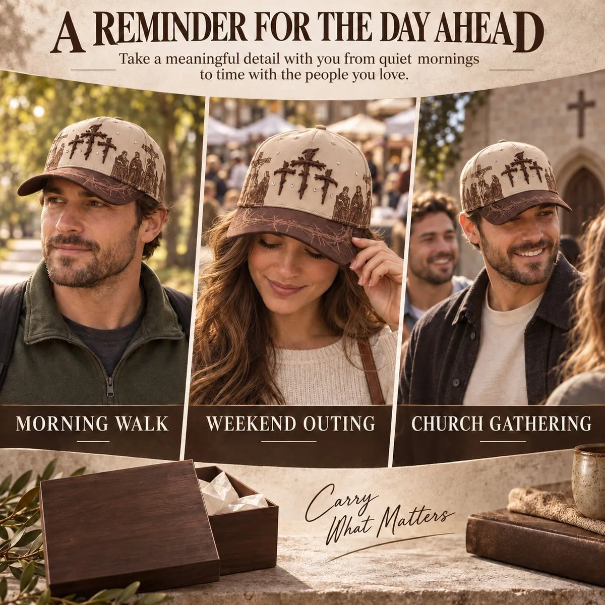 ✝️ Viacrucis Faith-inspired Cap | Raised Crosses • Way Of The Cross Artwork