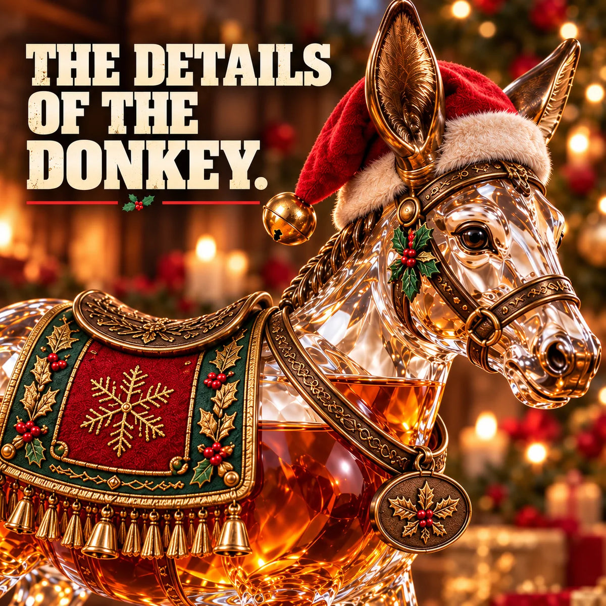 🫏2026 Christmas Donkey Whiskey Decanter – Festive Glass Donkey Bottle with Santa Hat, Holiday Collectible & Unique Christmas Gift🎁