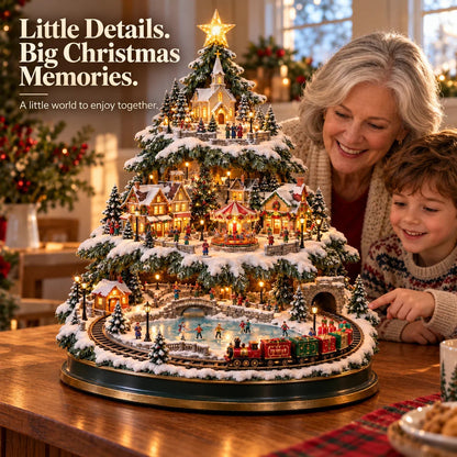 🔥 LAST DAY 50% OFF 🔥🎄 Christmas Village Tree™ – Lighted Snowy Holiday Village with Train, Carousel & Warm Christmas Glow ✨