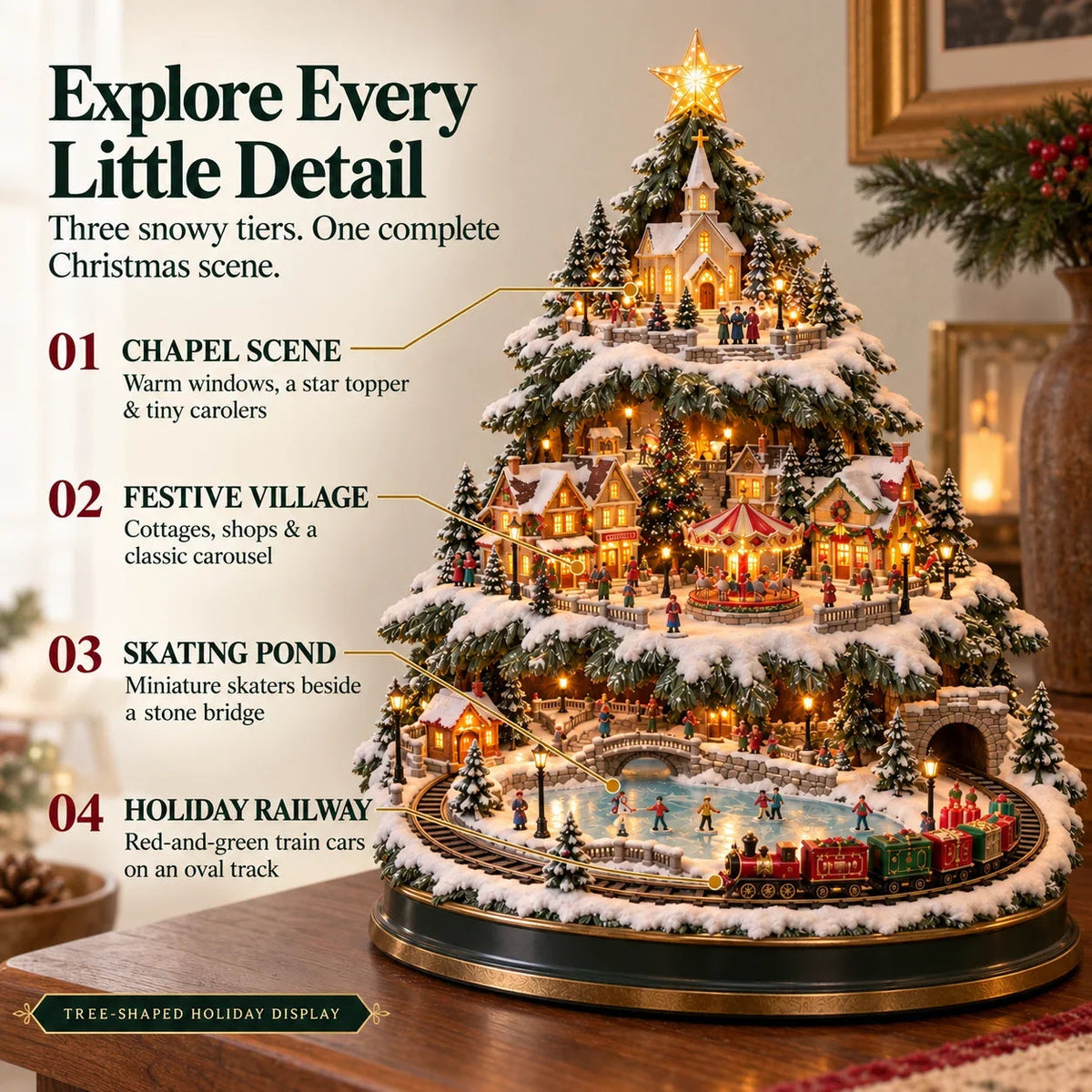 🔥 LAST DAY 50% OFF 🔥🎄 Christmas Village Tree™ – Lighted Snowy Holiday Village with Train, Carousel & Warm Christmas Glow ✨