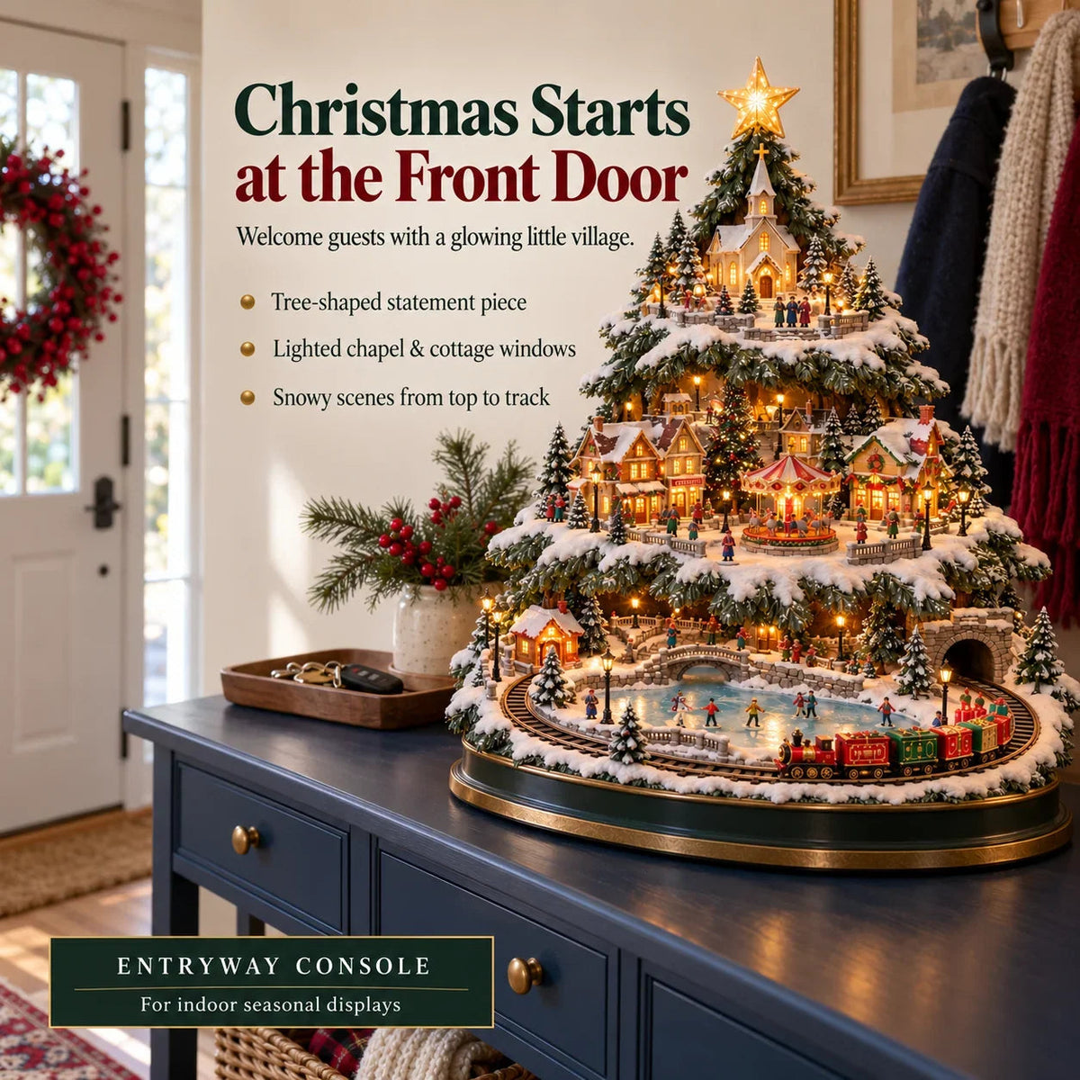 🔥 LAST DAY 50% OFF 🔥🎄 Christmas Village Tree™ – Lighted Snowy Holiday Village with Train, Carousel & Warm Christmas Glow ✨