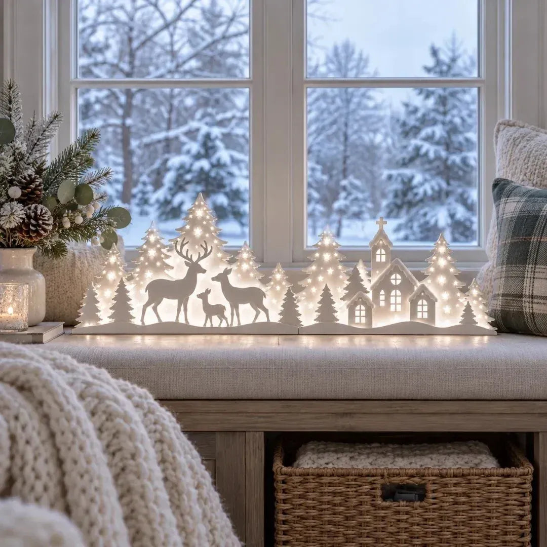 Free Shipping🦌 LED Christmas Deer & Village Window Decor | 2-Piece Lighted Scene