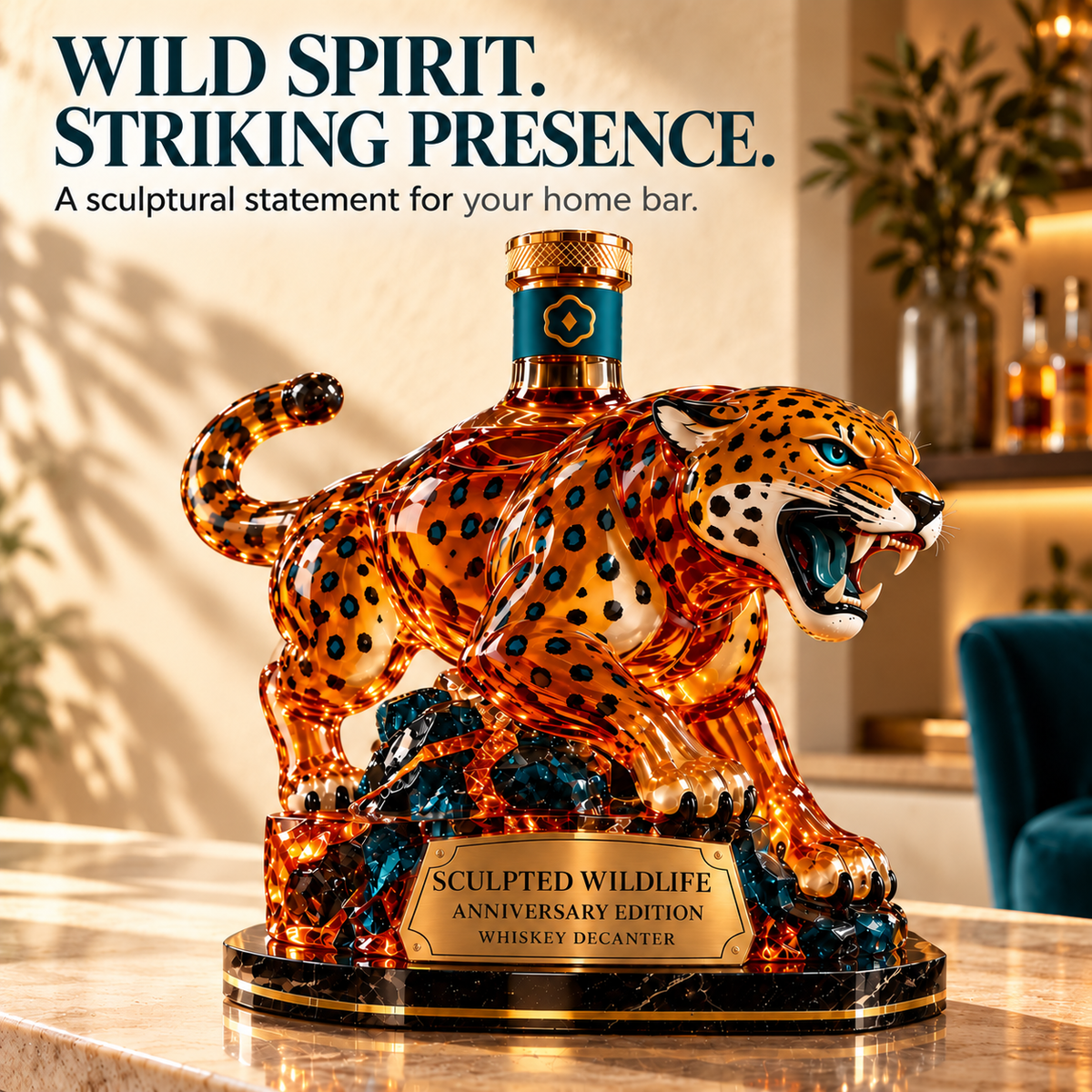 🐆🥃 Wildlife Whiskey Decanter – Sculpted Predator Bar Decor
