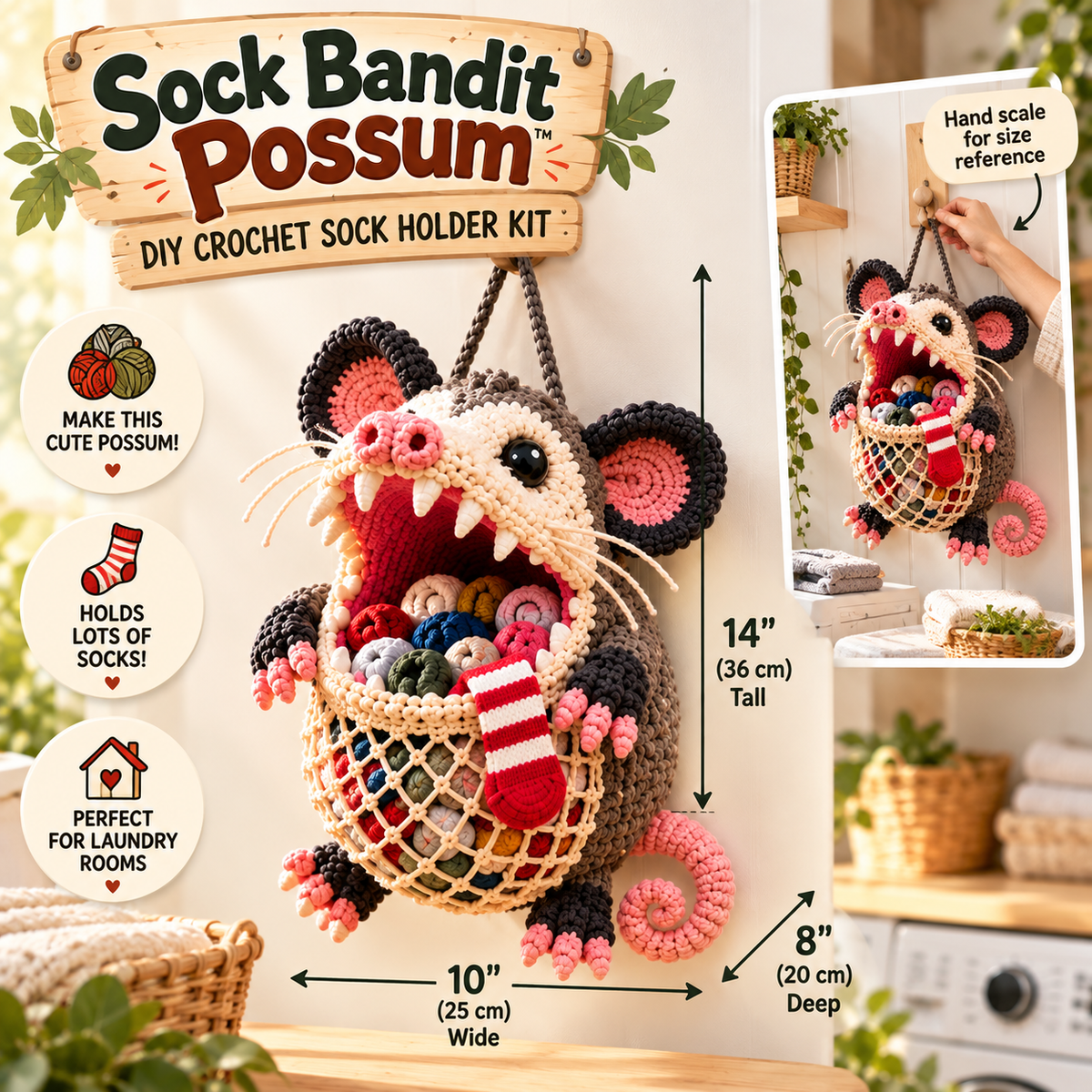 🧦😂 Sock Gobblers™ – DIY Crochet Animal Sock Holder Kit | Funny Hanging Laundry Organizer & Creative Handmade Gift 🦈🐊