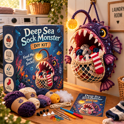 🧦😂 Sock Gobblers™ – DIY Crochet Animal Sock Holder Kit | Funny Hanging Laundry Organizer & Creative Handmade Gift 🦈🐊