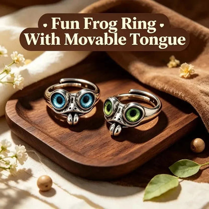 🐸cute Adjustable Open Ring With Big Eyes